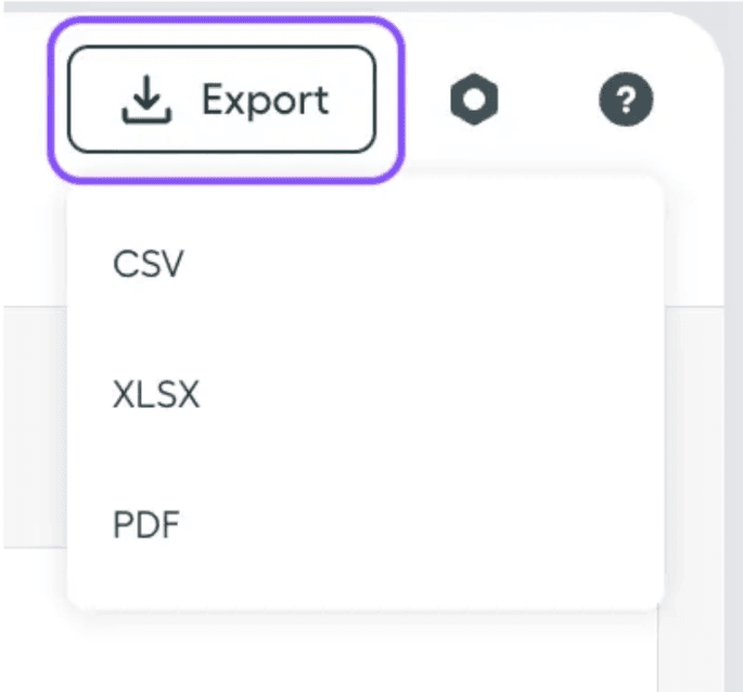 Image showing export button