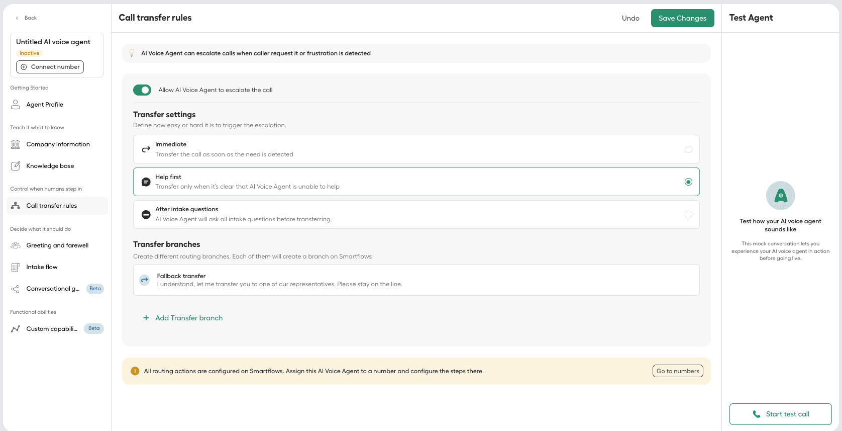 Image showing call transfer rules options