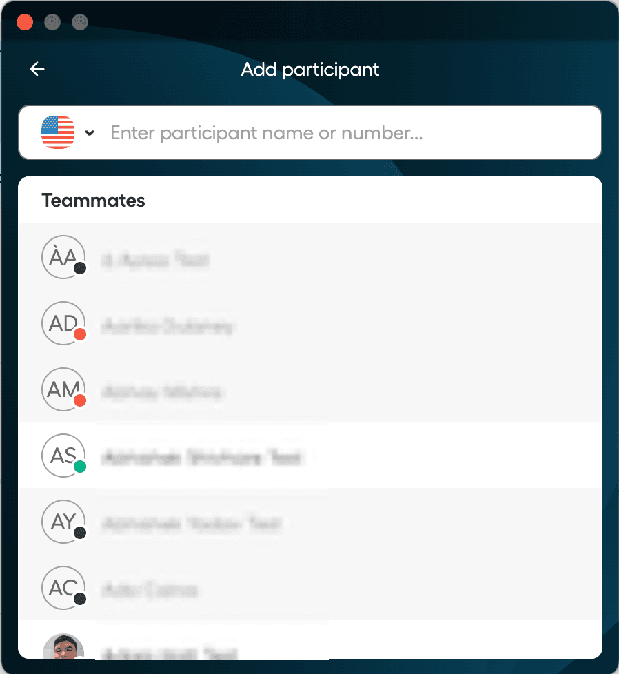 image showing the add participant view