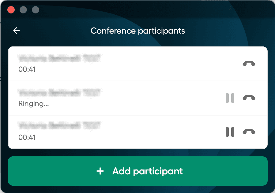 image showing the conference participants and the +add participant button