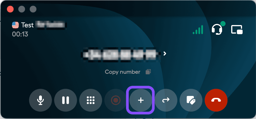 Image showing the + button to add a participant to a call