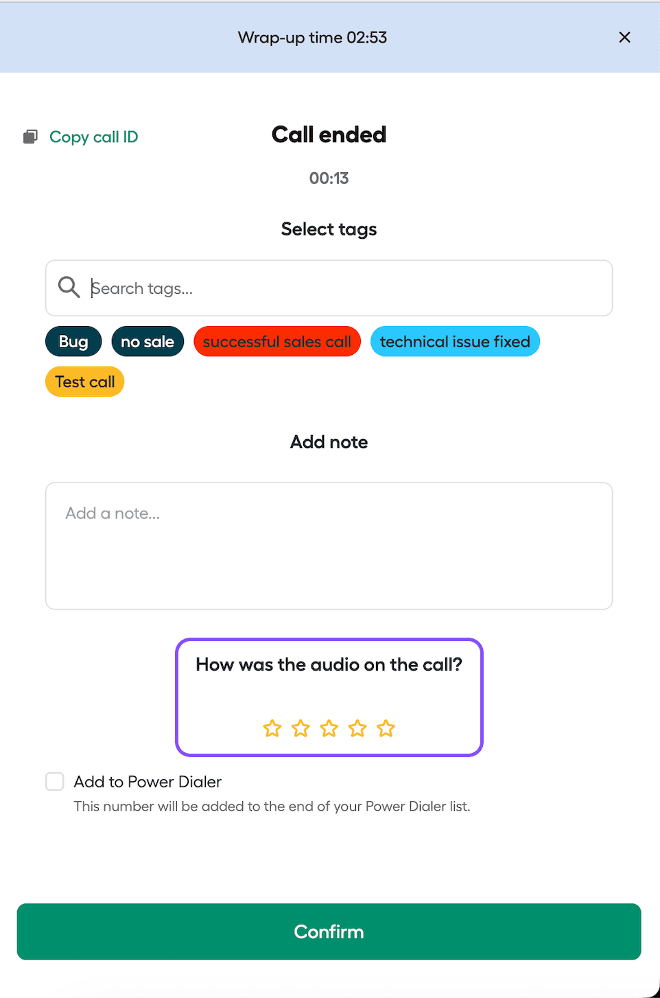 image showing call ended view with rating