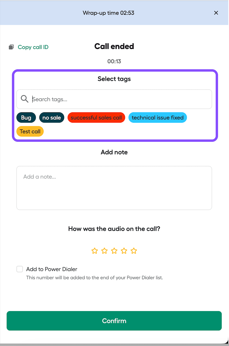 call ended view tags