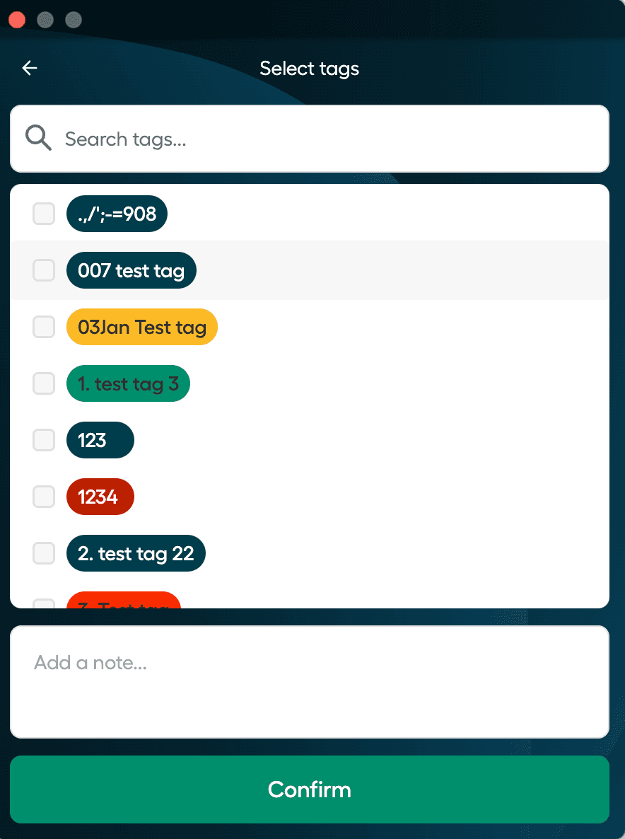 Image showing the select tags window while on a call