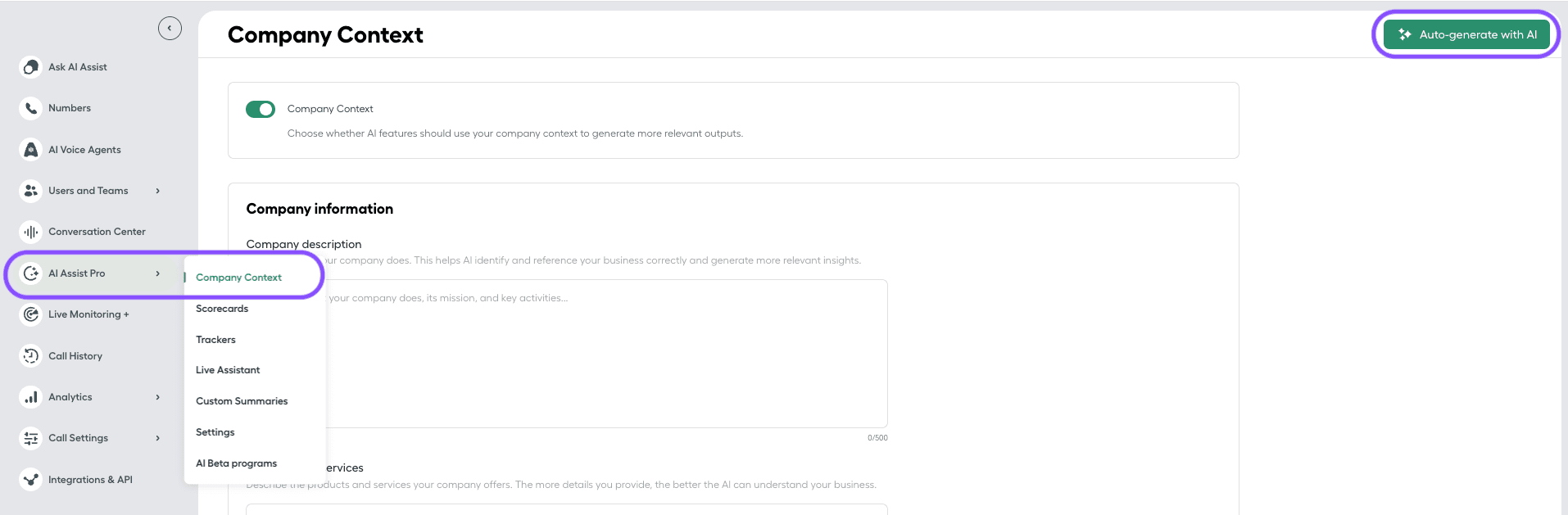 image showing where to find Company context