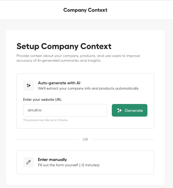 image showing the auto-generate company context