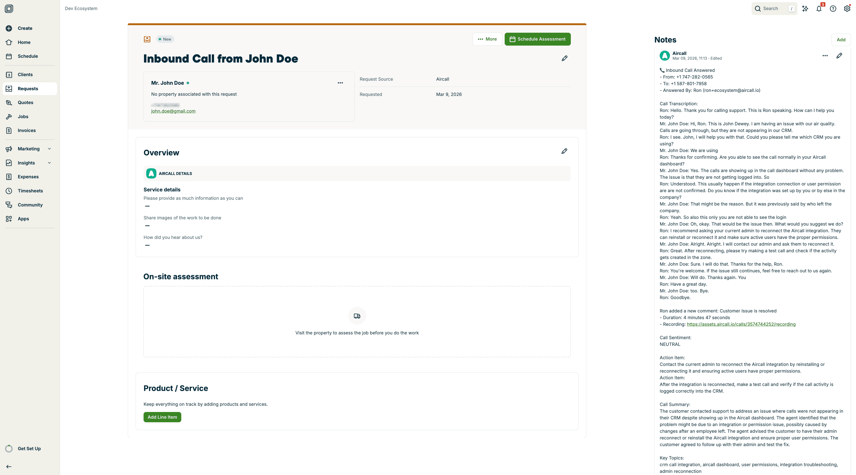AI transcript and insights logging