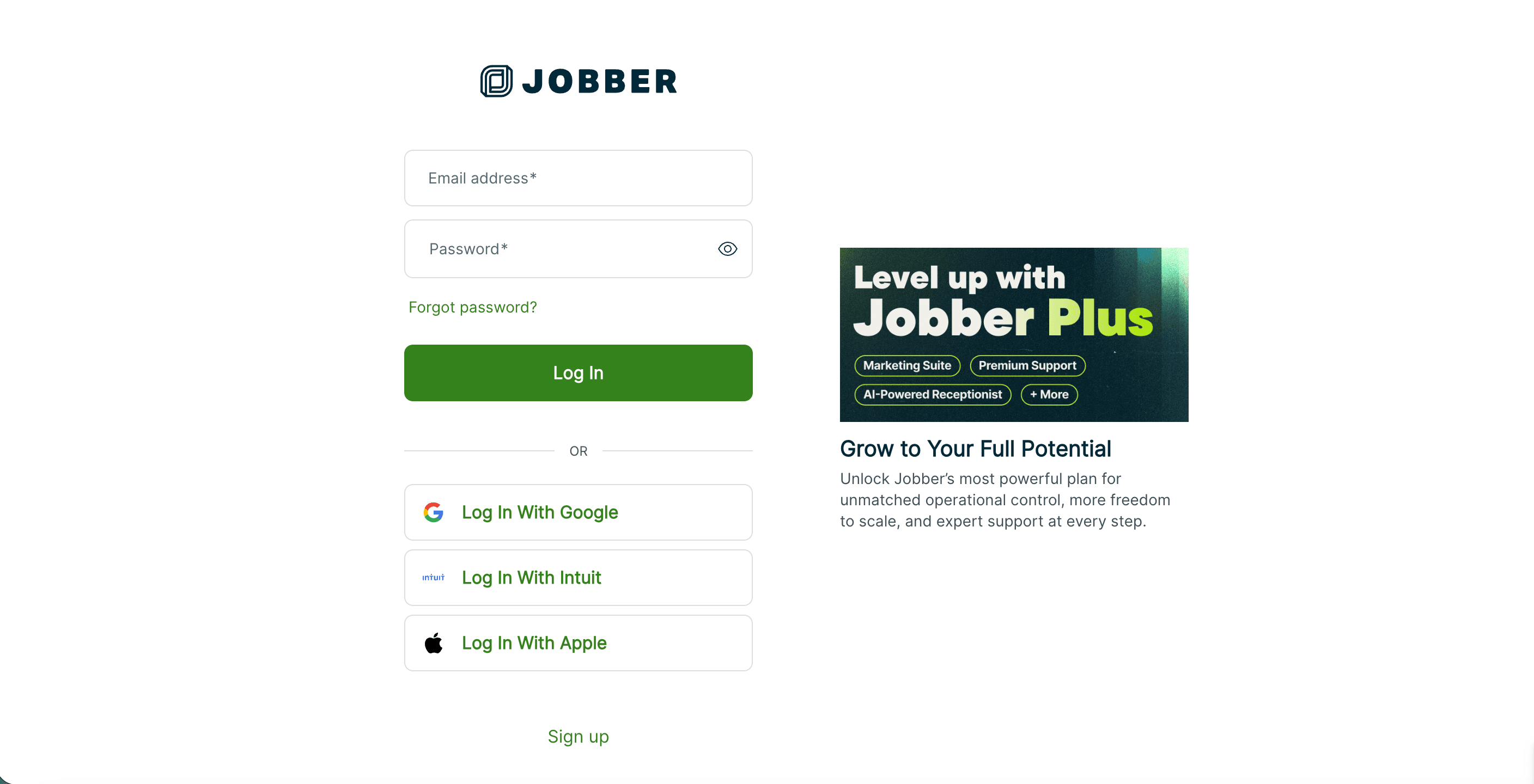 logging screen at jobber