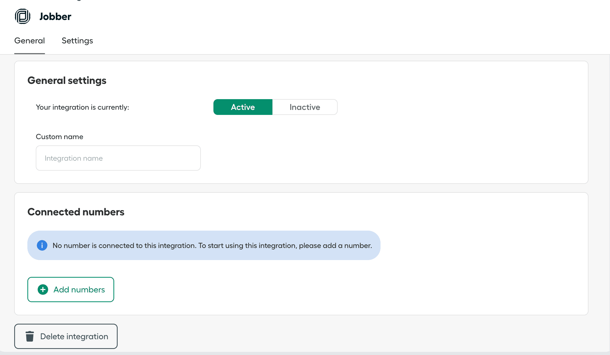 Jobber Integration - general tab