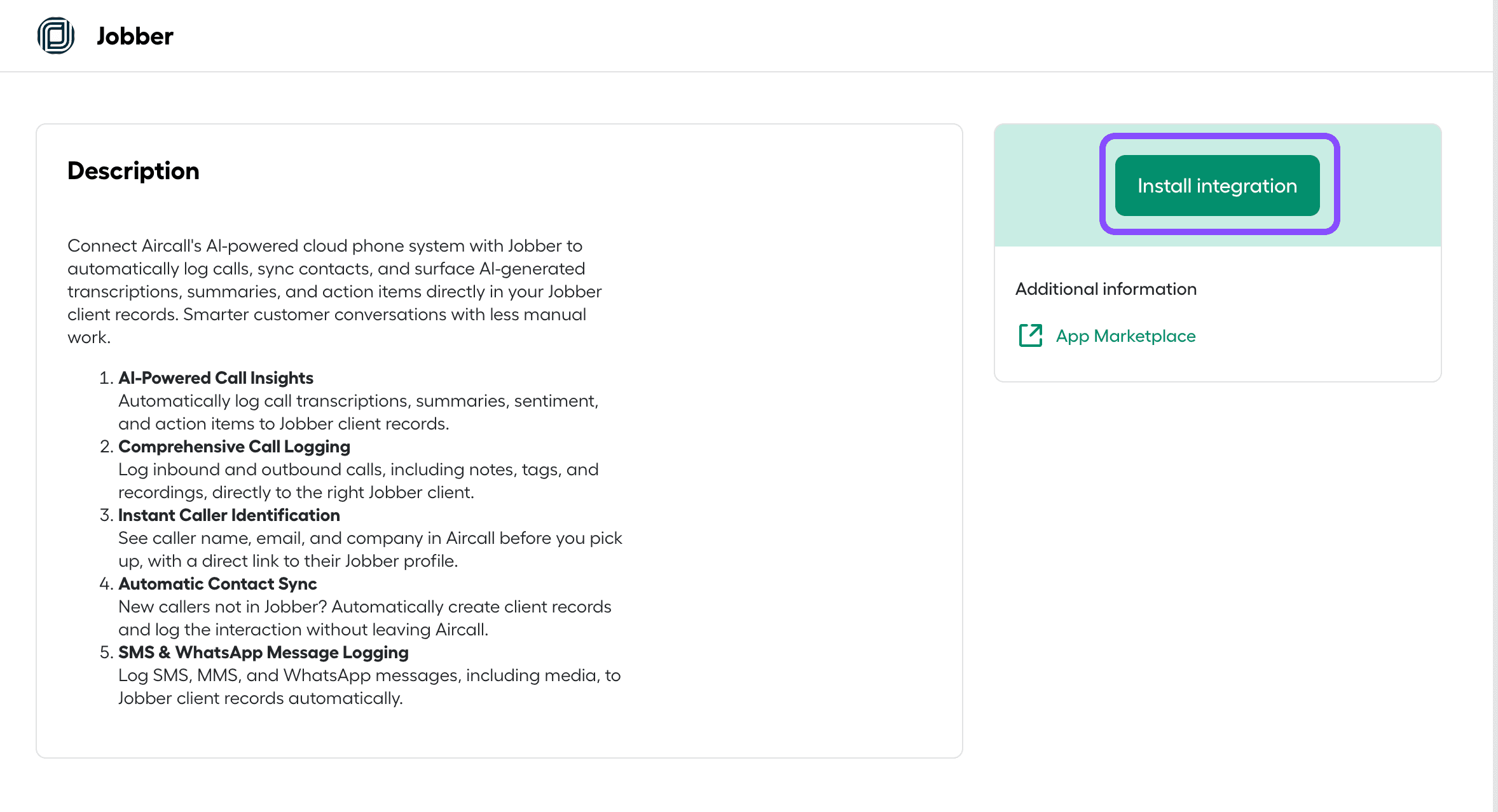 install integration button