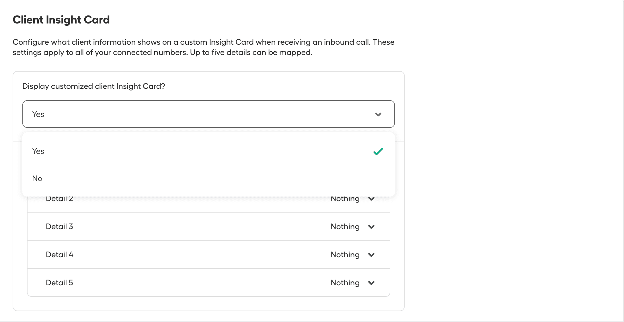client insight card - yes option