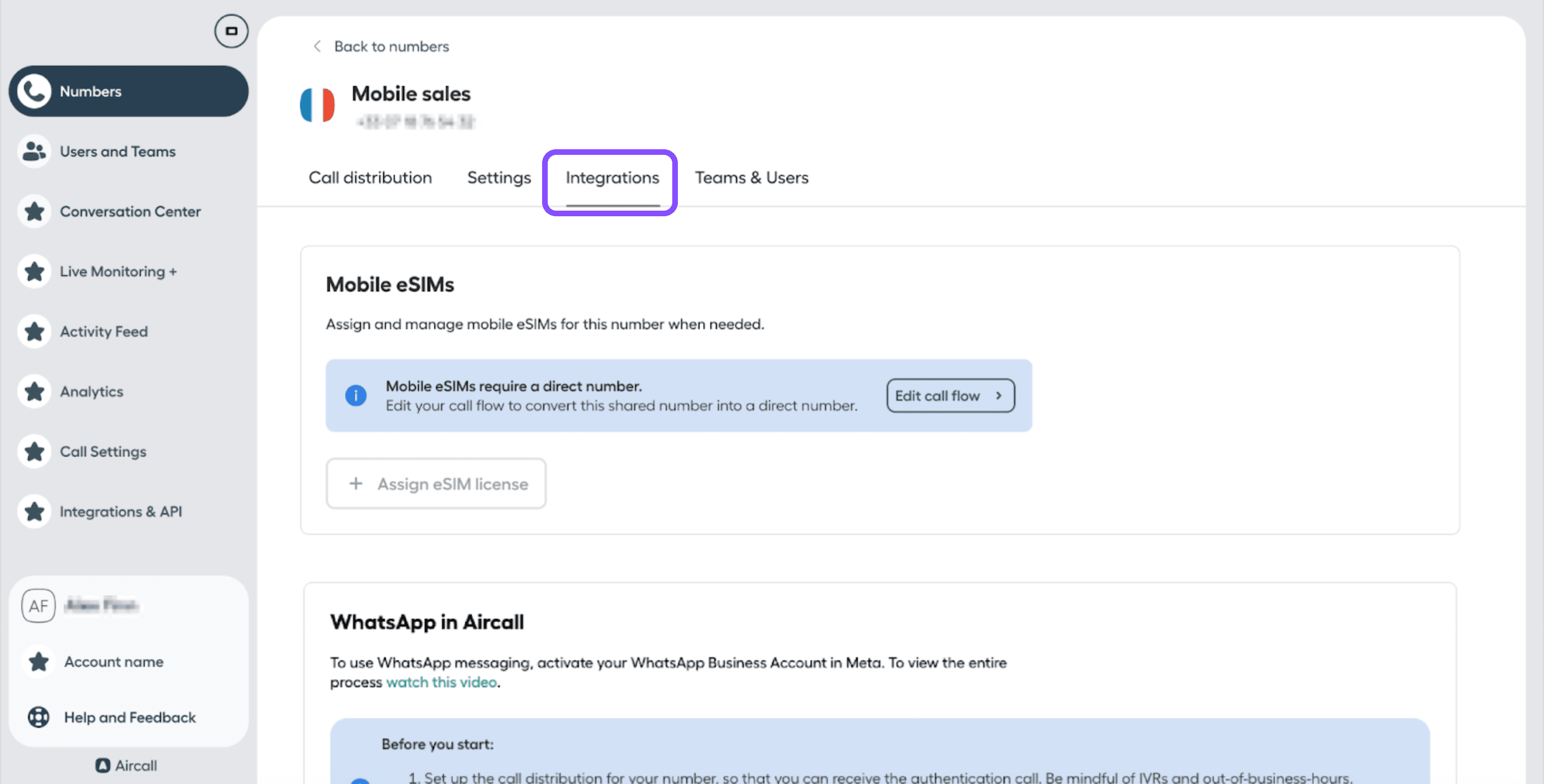 integrations tab