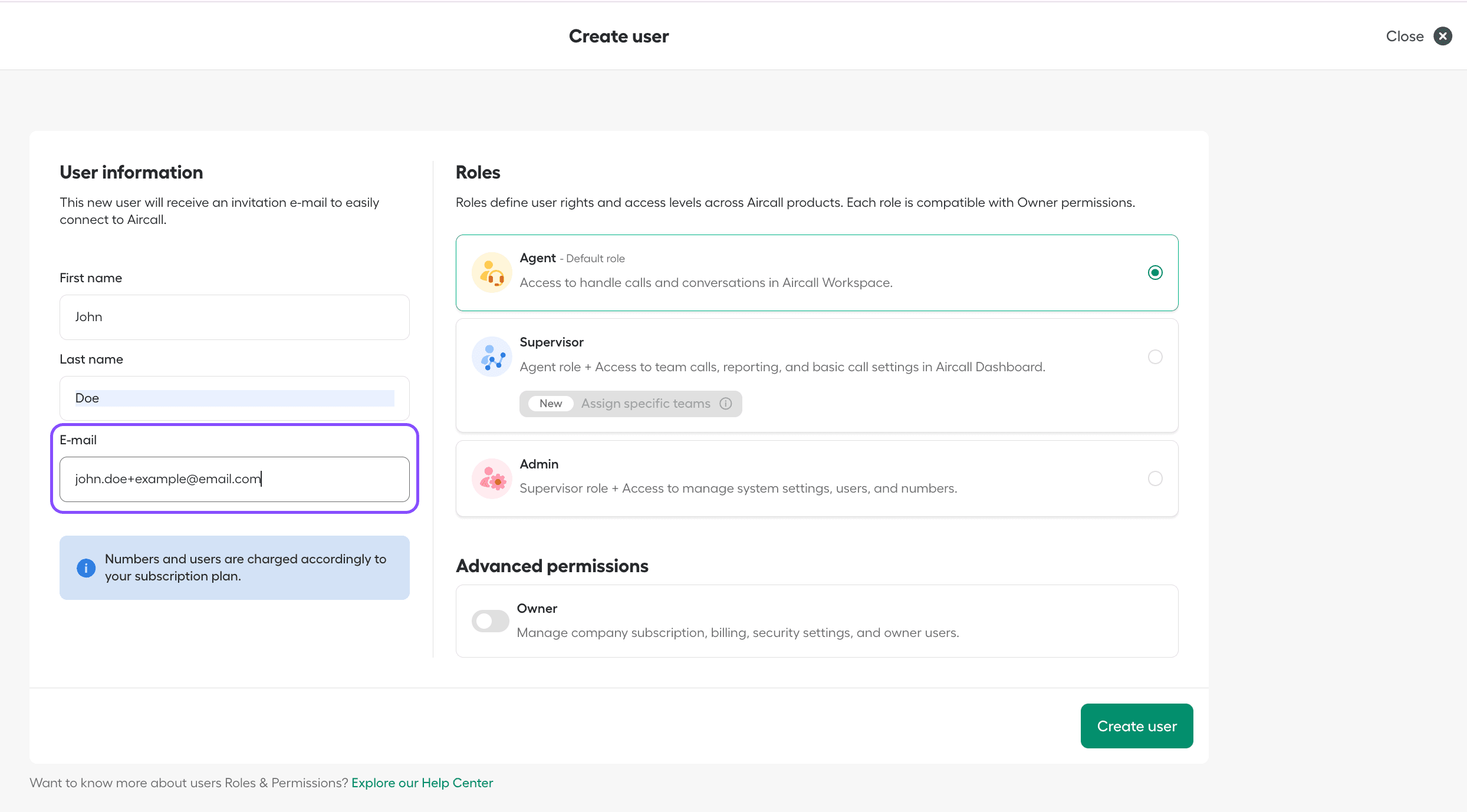 Immagine che mostra l'esempio di sottodominio email