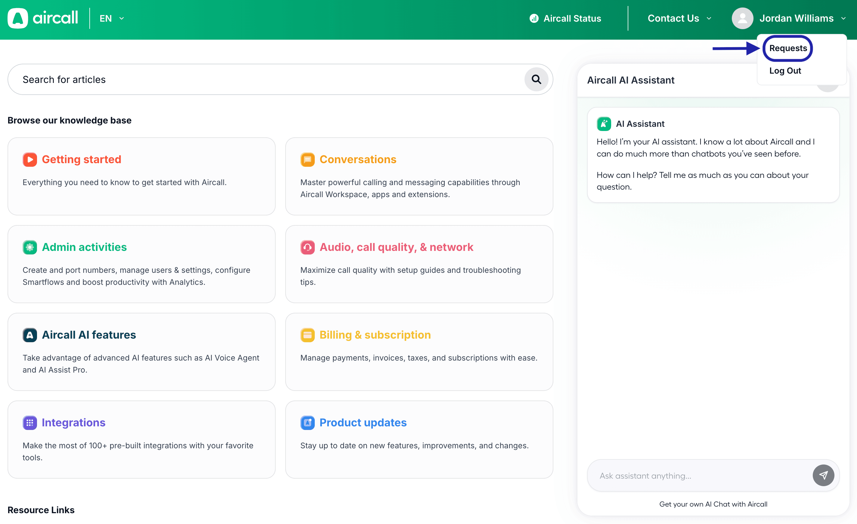 From the main page of the Support portal you can access your previous requests