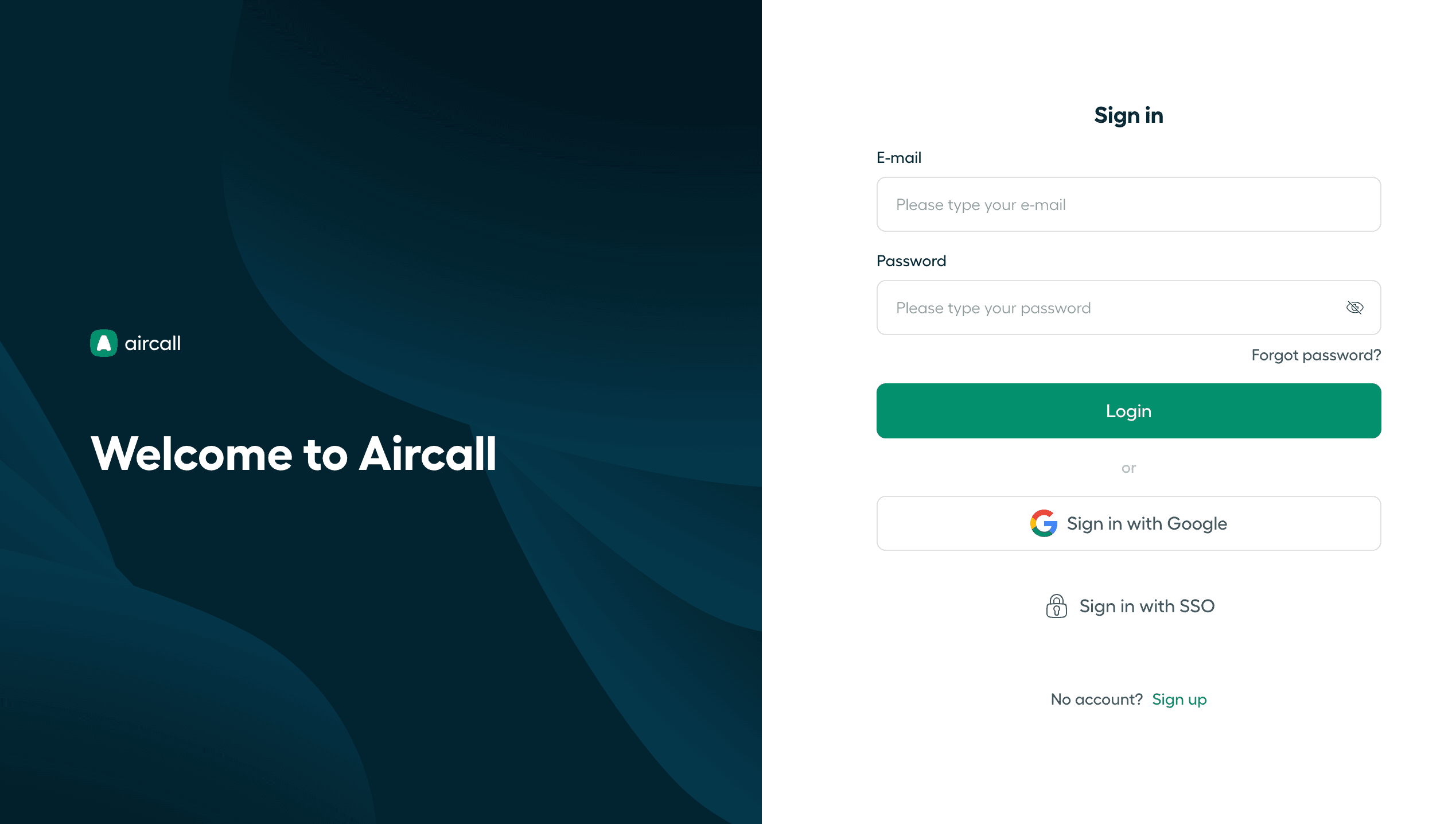 the sign-in page to complete with different authentication options