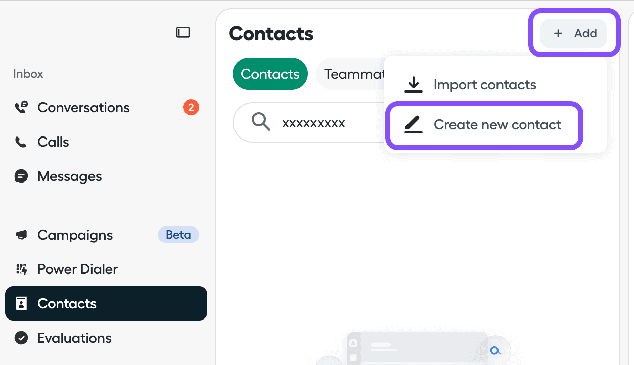 Image showing how to create a new contact