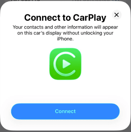 Finestra pop-up Connetti a CarPlay