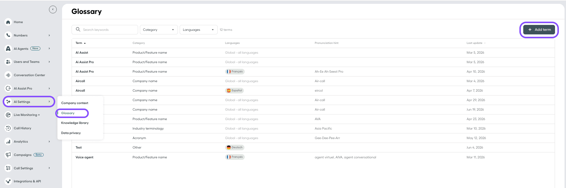Image showing add term button