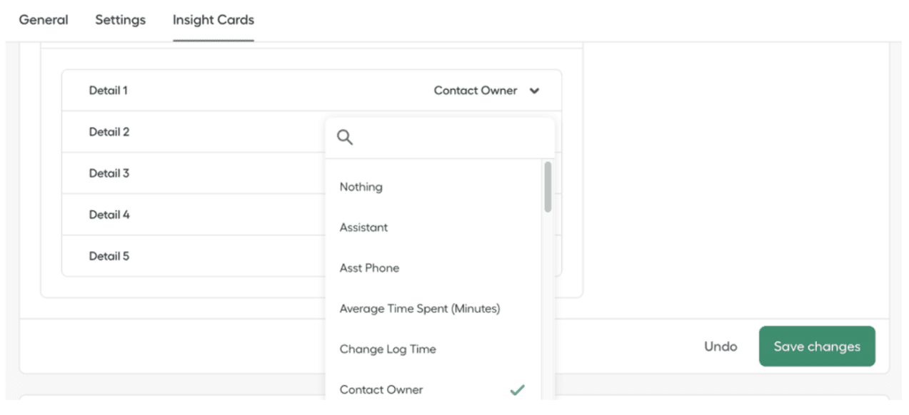 Dropdown options for insight card details