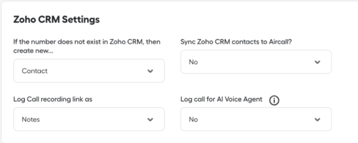Zoho CRM settings