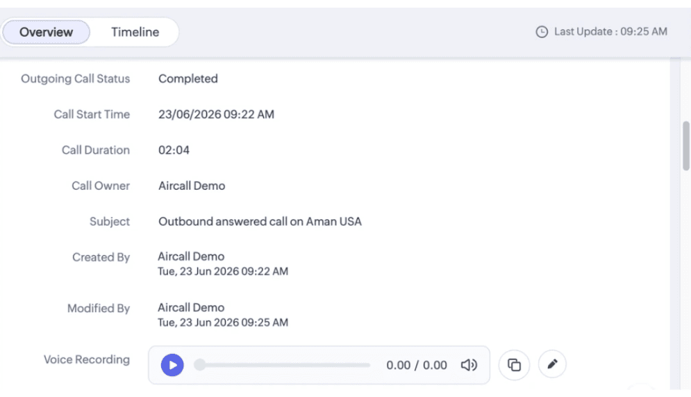 Call recording link in Zoho