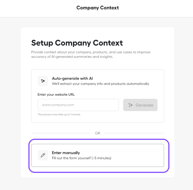 Immagine che mostra l'opzione di inserimento manuale
