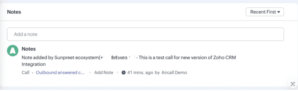 Notes and comments in Zoho