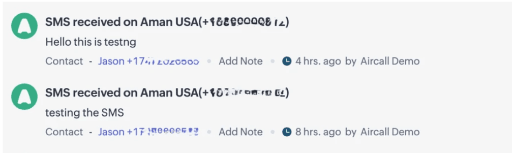 SMS in Zoho integration