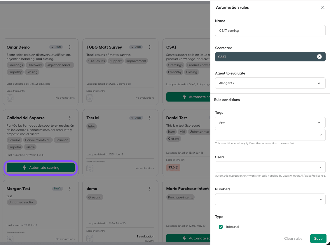Menu Automatizza valutazione