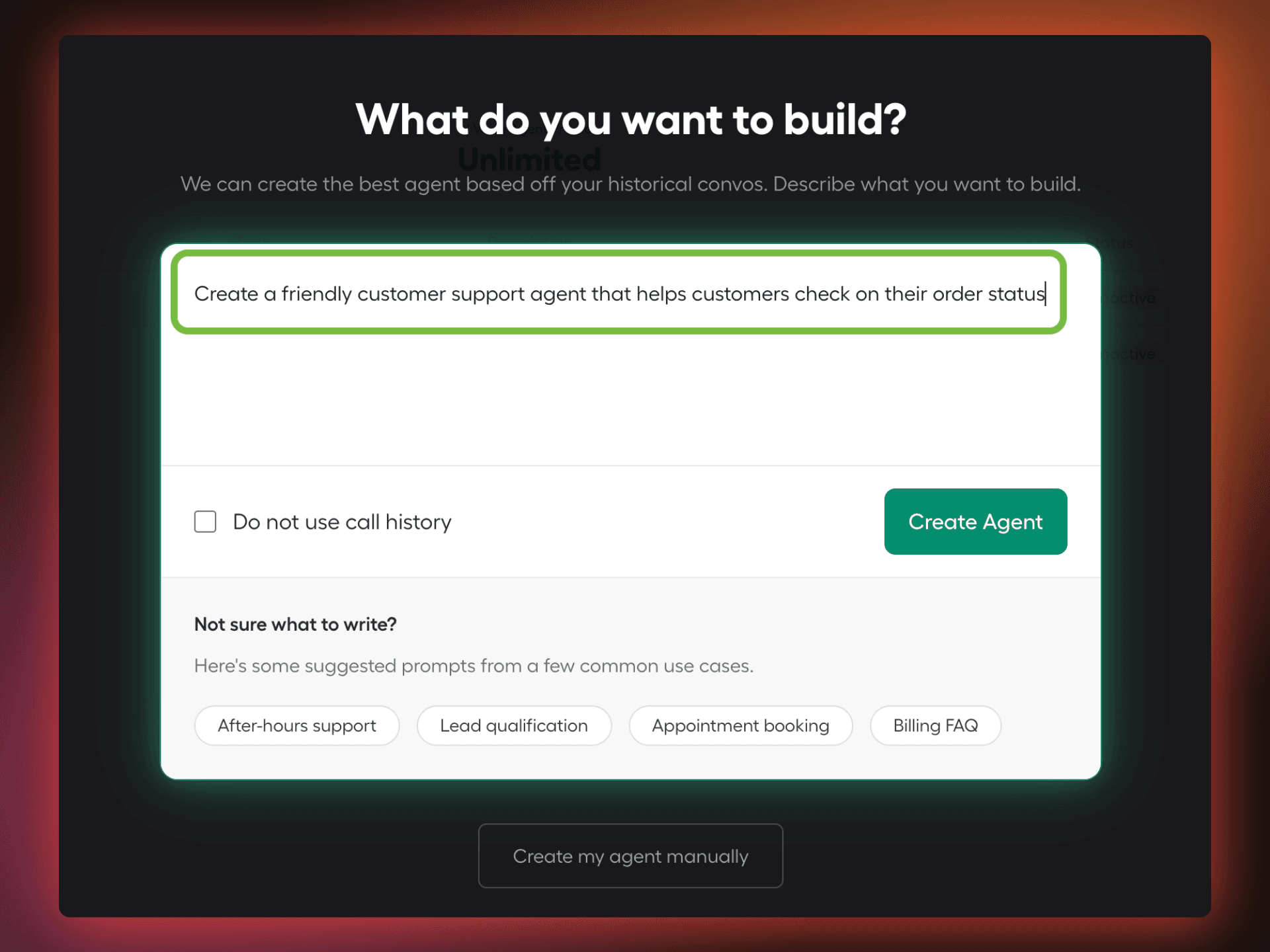 Agent builder view
