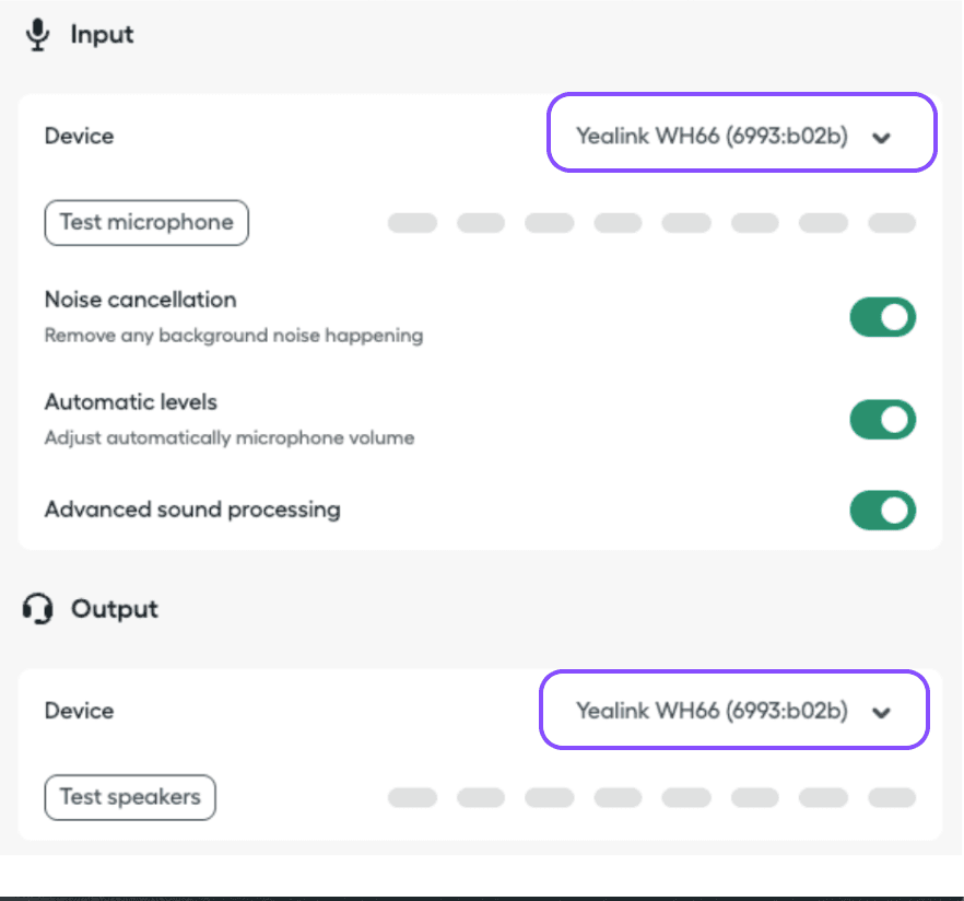 Audio settins in Aircall workspace