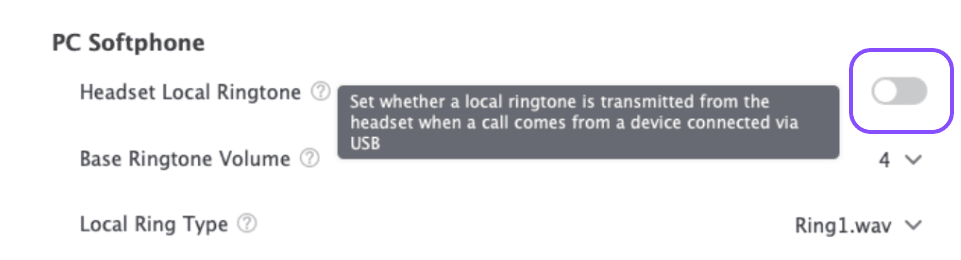 Headset local ringtone off