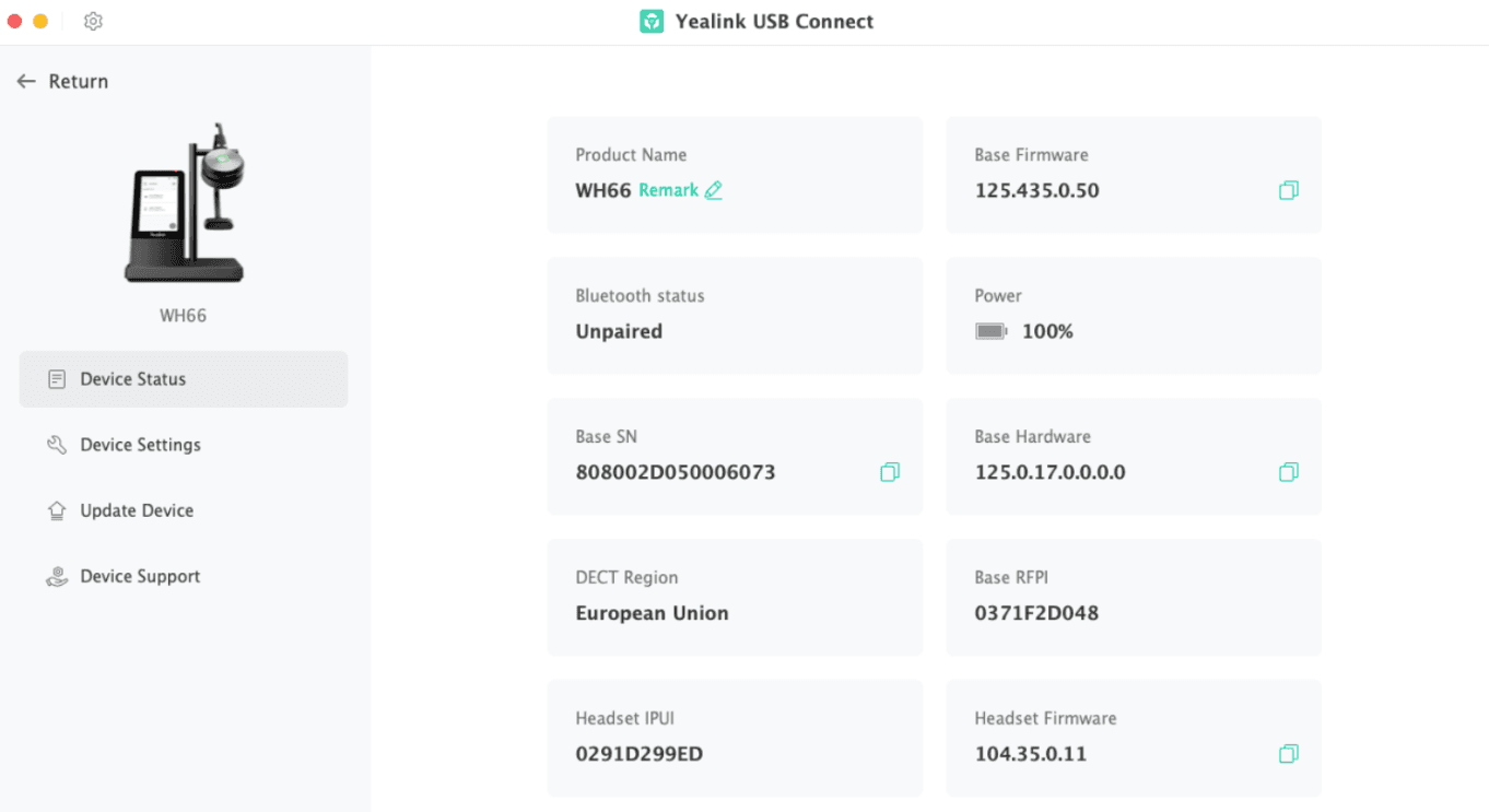 Device status in Yealink