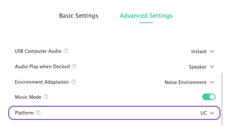 Platform UC in advanced settings