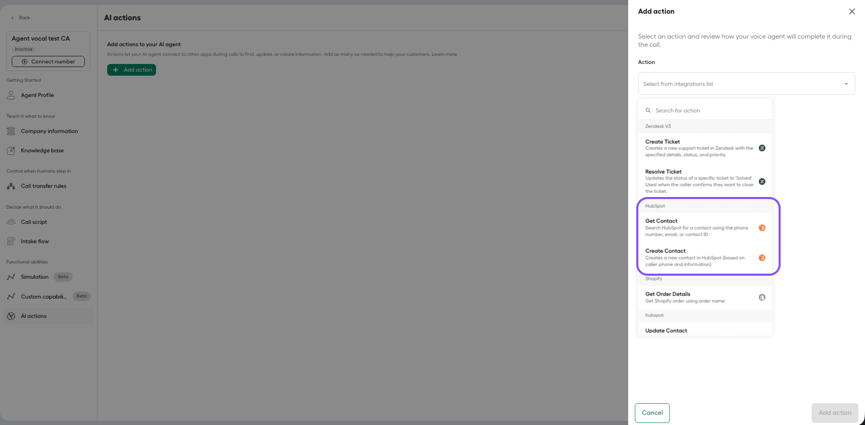 Ai actions dropdown