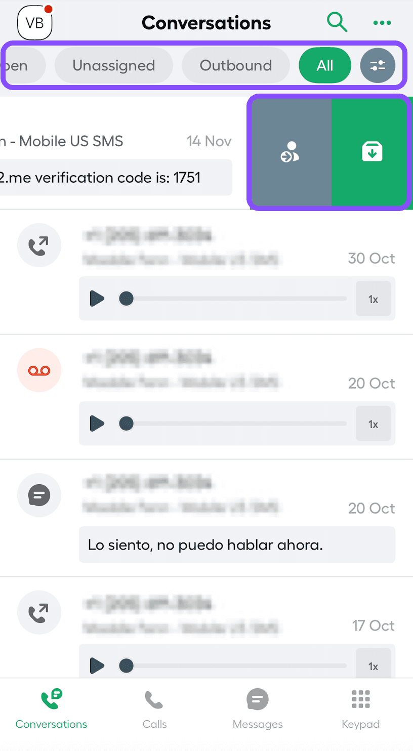 Immagine che mostra la visualizzazione della pagina delle conversazioni