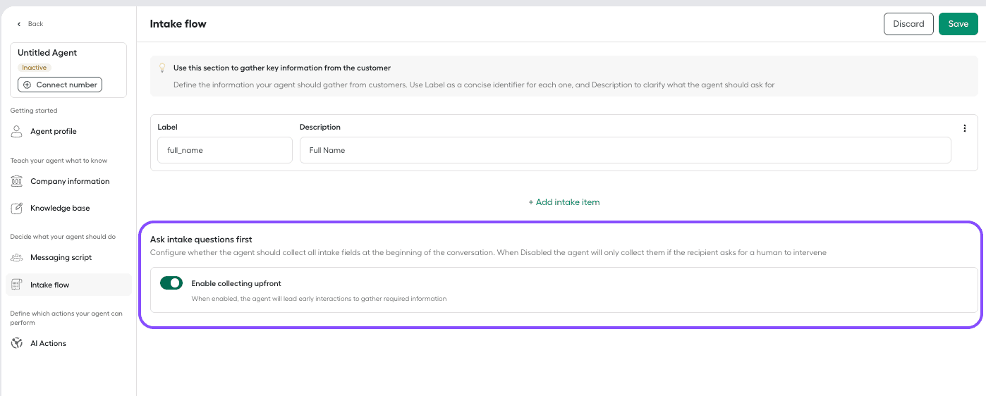 Image showing enable collecting upfront toggle