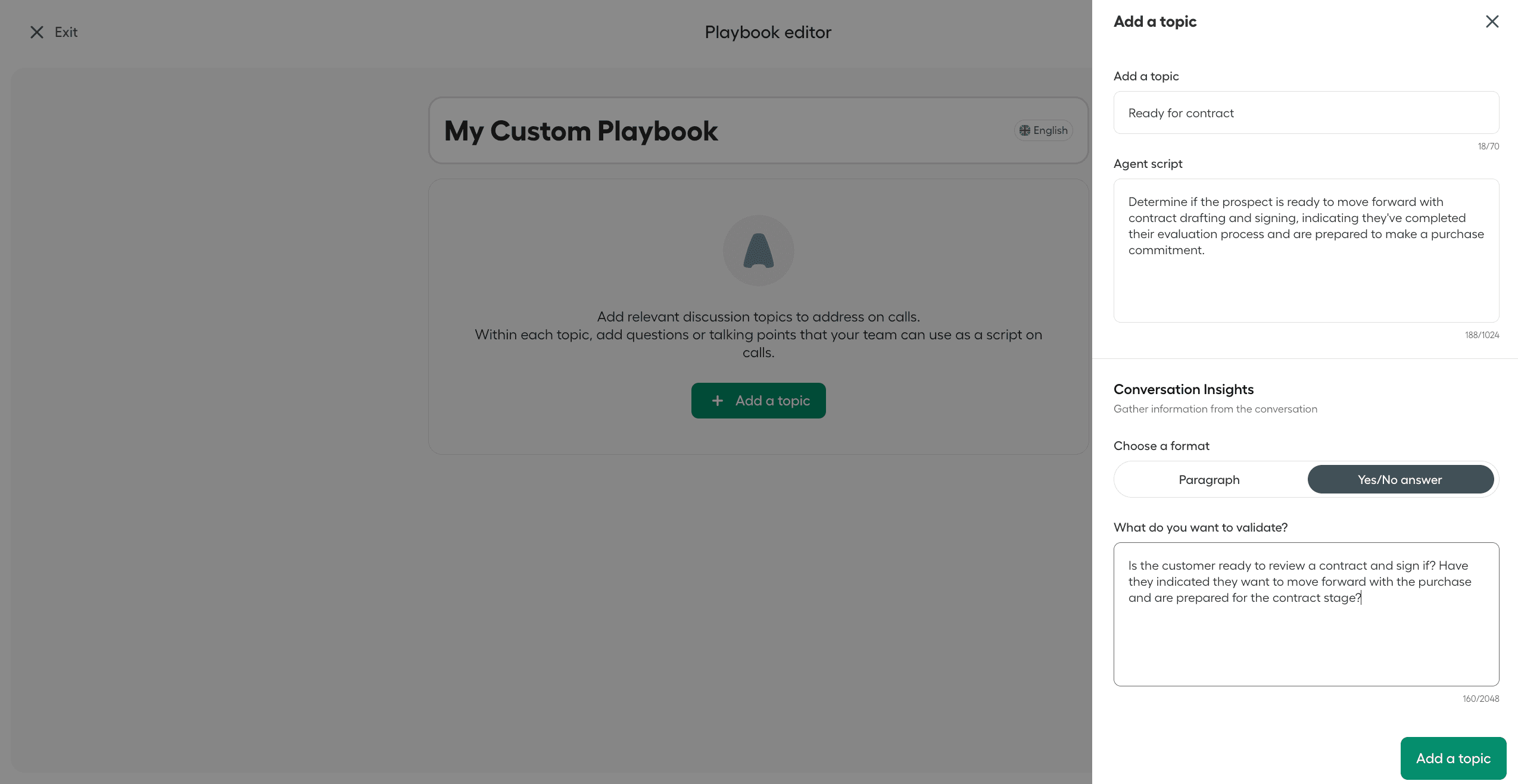 Immagine che mostra un playbook personalizzato