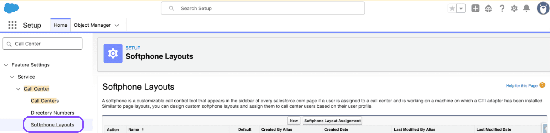 Immagine che mostra il link ai layout del softphone