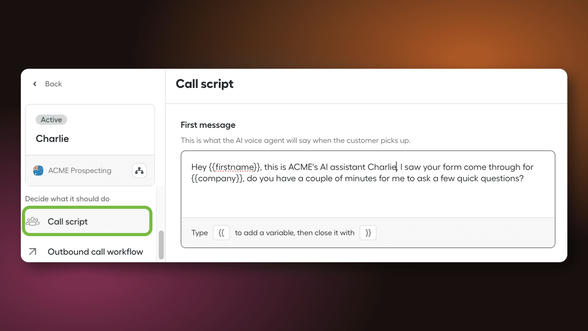 Image showing call script