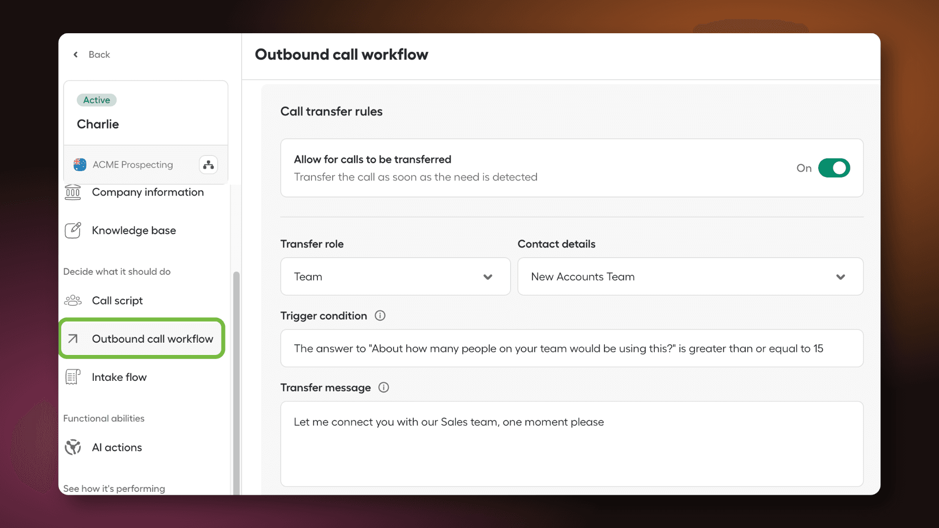 Outbound call workflow