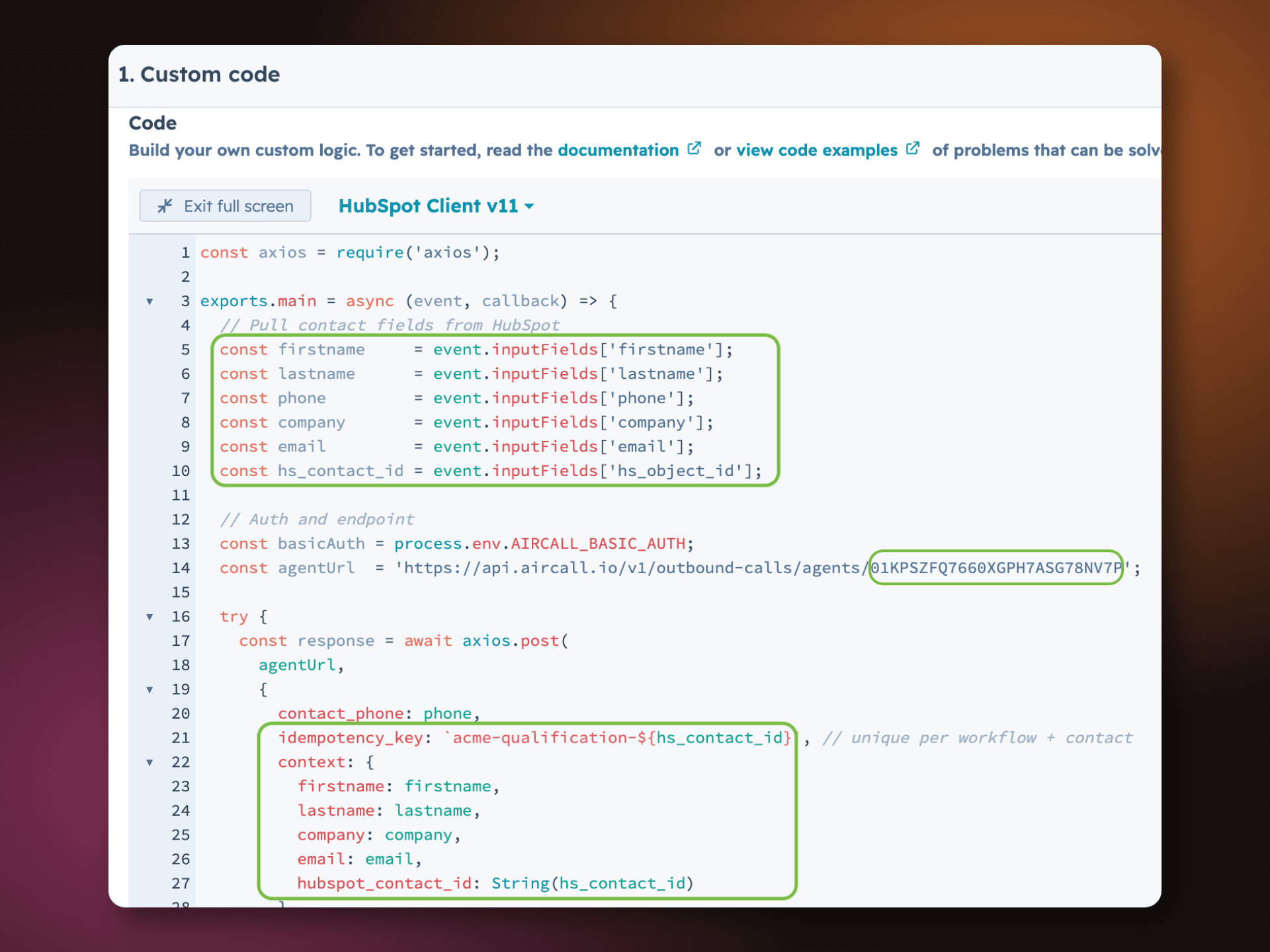 Customer code