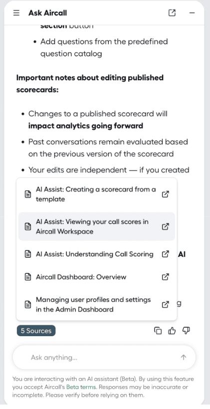 Sources in ask Aircall
