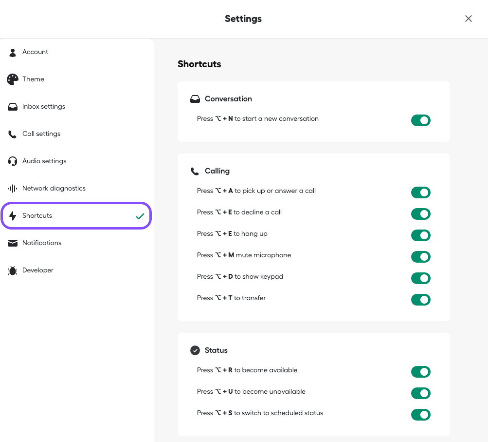 Image showing shortcuts section