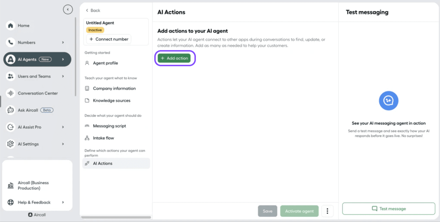 Add AI Actions under your AIMA