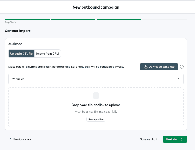 Contact import - new outbound campaign