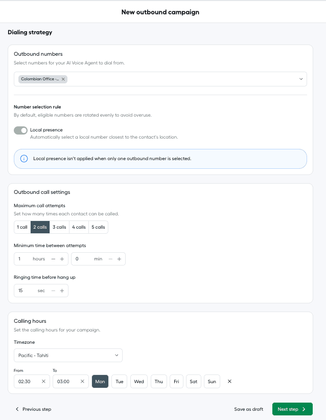 New AIVA Outbound campaign - dialing strategy