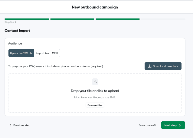 Outbound campaign - contact import step