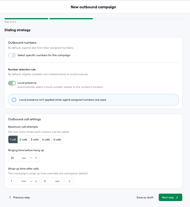 Dialing strategy steps