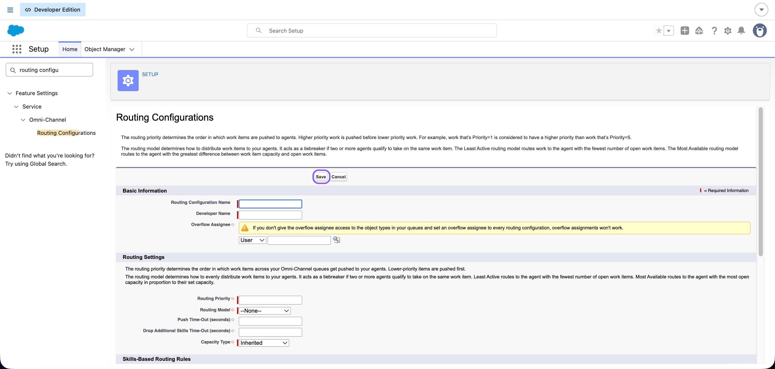 Routing configuration > save